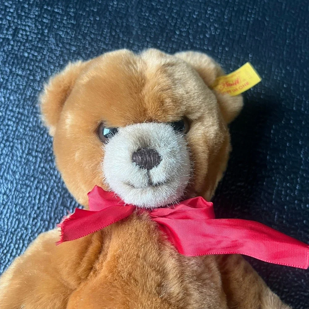 Steiff Petsy Teddy Bear 012051 Golden Brown Plush Red Ribbon Made in Germany 11